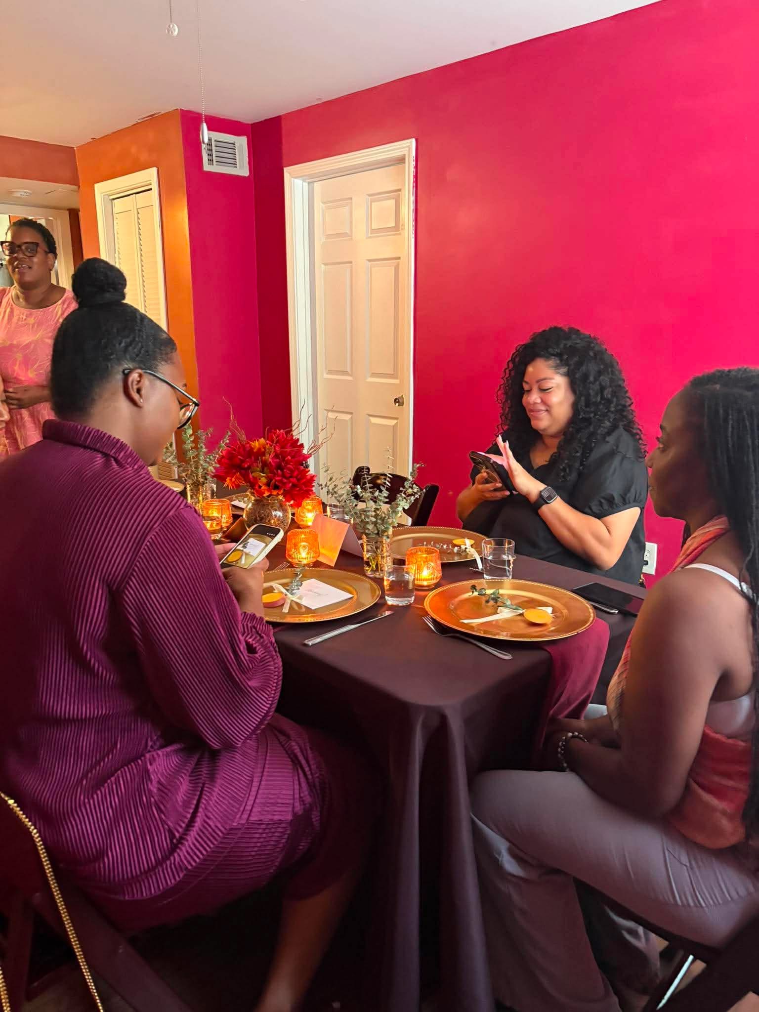 Guests dining at the Peaches table