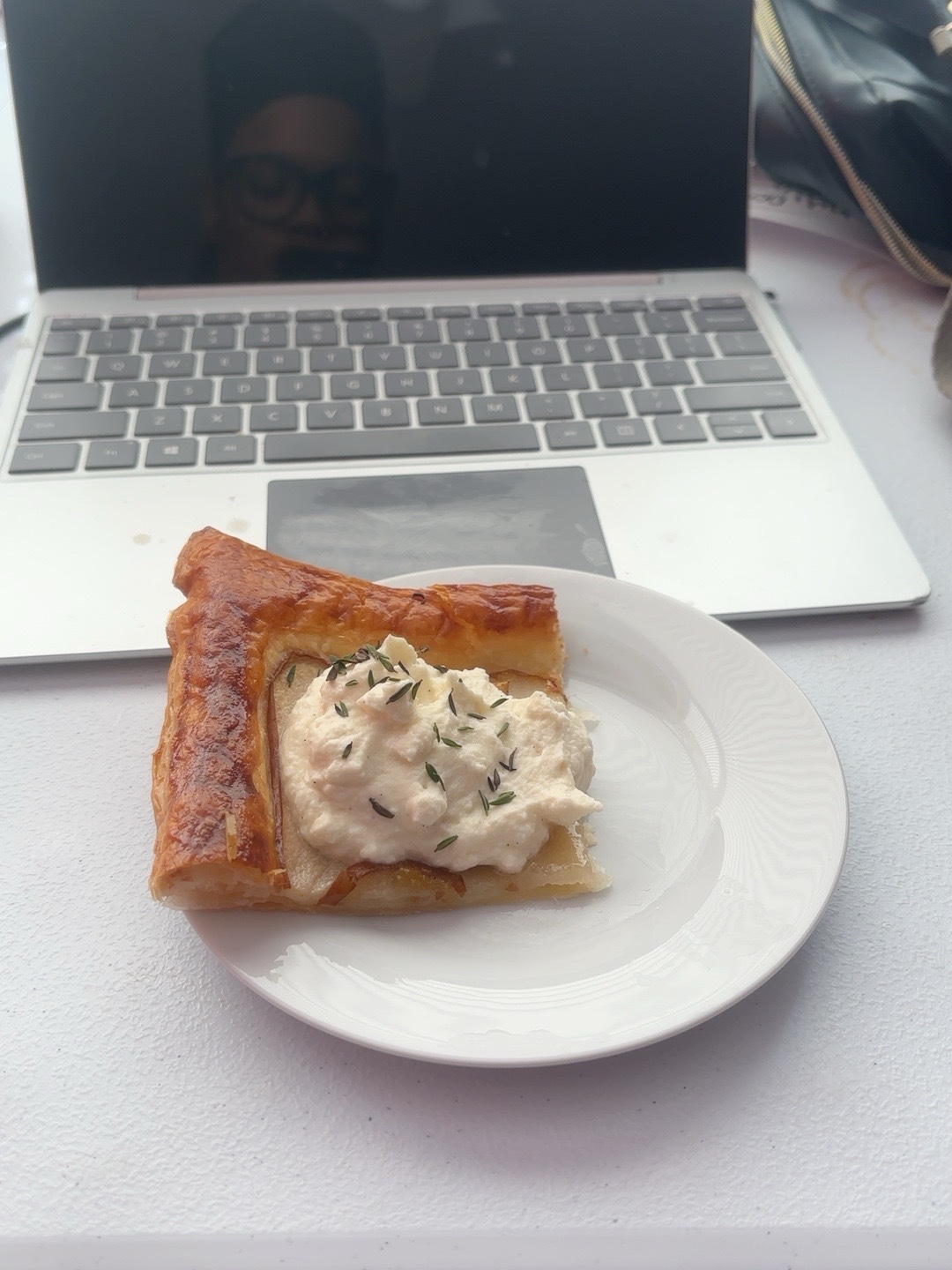 Ronisha’s golden pear and thyme tart topped with maple mascarpone